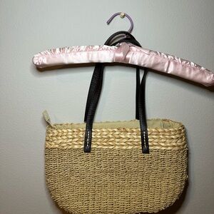 Chic Tan Woven Shoulder Bag with Brown Straps